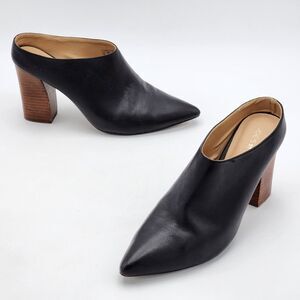 Joe's Jeans Pointed Leather Slip On Heeled Clogs Mules Black Size 9.5